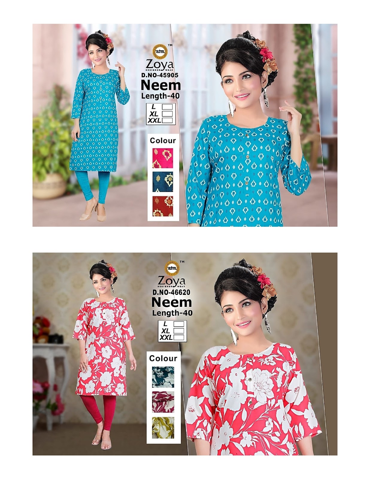 Neem Zoya Rayon Knee Length Kurtis Wholesale