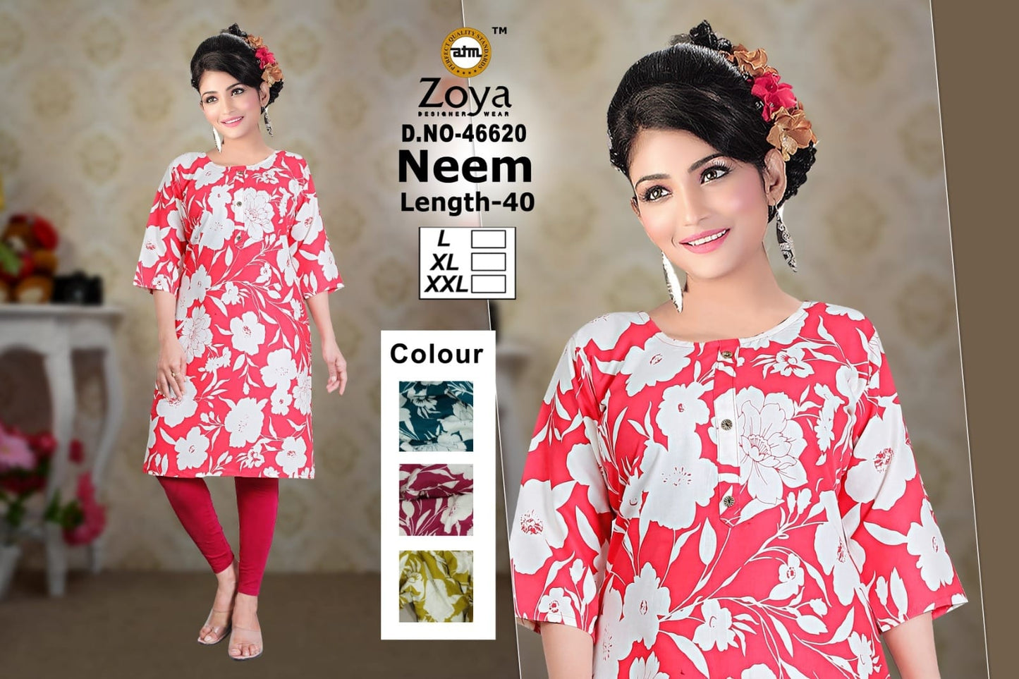 Neem Zoya Rayon Knee Length Kurtis Wholesale