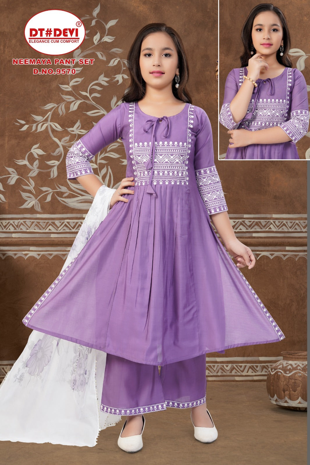 Neemaya Dn 9570 Dt Devi Roman Silk Girls Readymade Pant Suits Wholesale Price