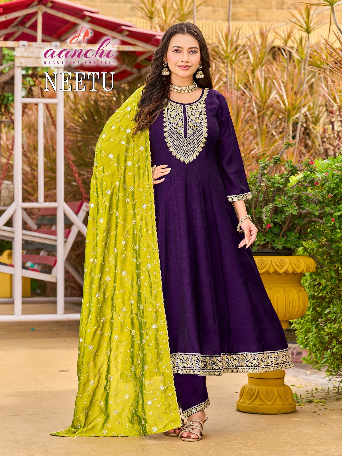 Neetu Aanchi Vichitra Shimmer Readymade Anarkali Suits Wholesaler Gujarat