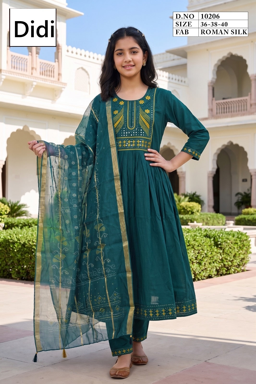 Nethra 1 Dn 10206 Didi Roman Silk Girls Readymade Anarkali Suits Wholesaler