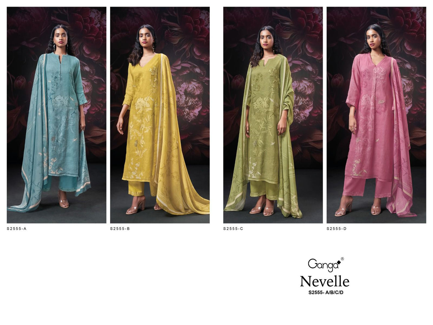 Nevelle 2555 Ganga Pure Linen Plazzo Style Suits Wholesale
