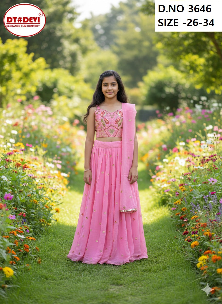 New Arya Vol 2 3646 Dt Devi Georgette Readymade Girls Lehenga Choli Manufacturer Gujarat