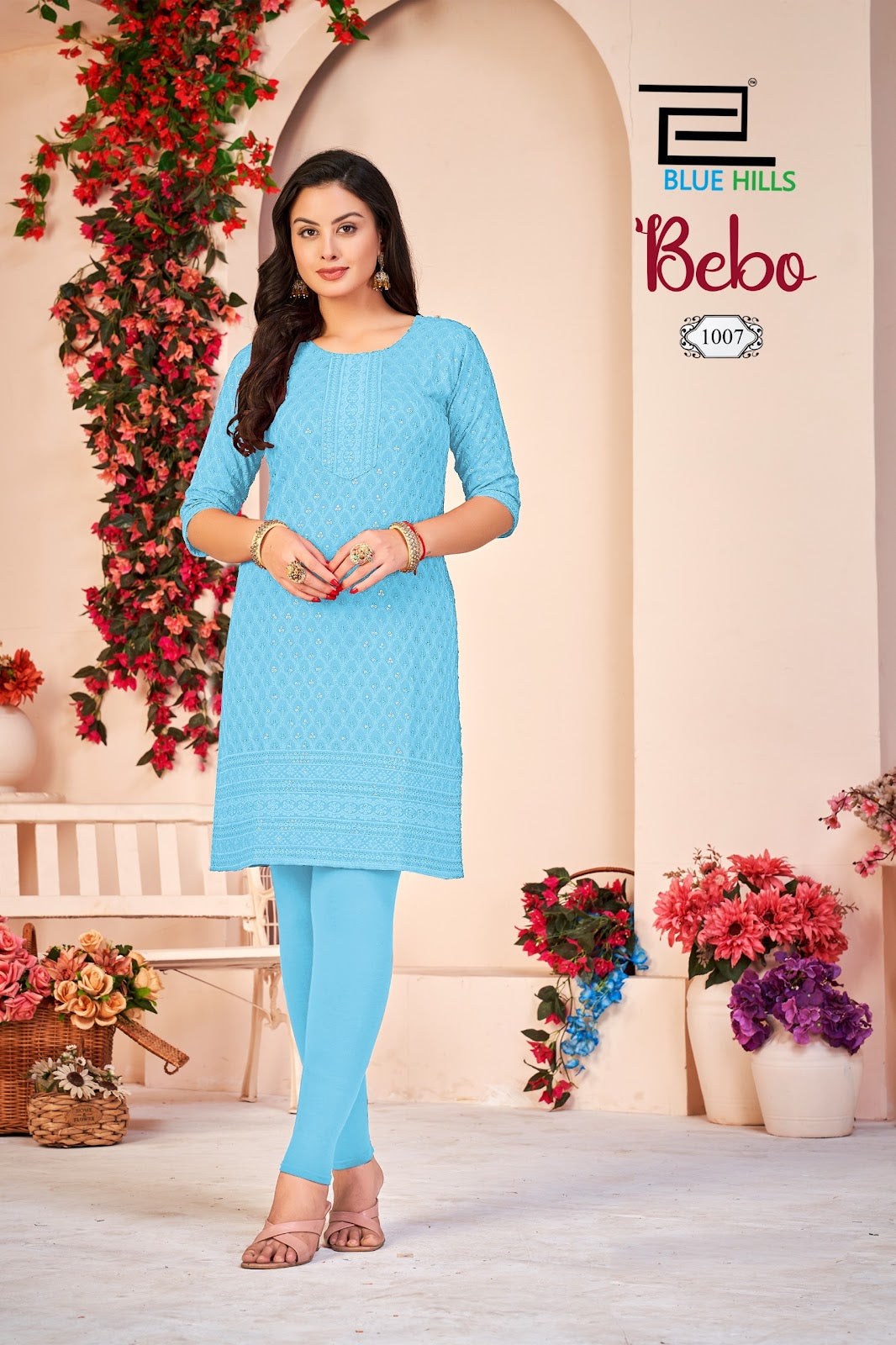 New Colors Bebo Blue Hills Rayon Knee Length Kurtis Supplier