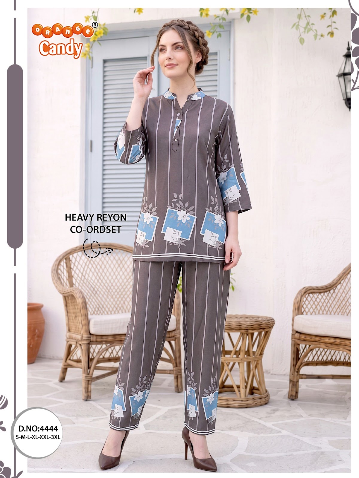 New Colour Design 4444 Orange Candy Reyon Co Ord Set Manufacturer Gujarat