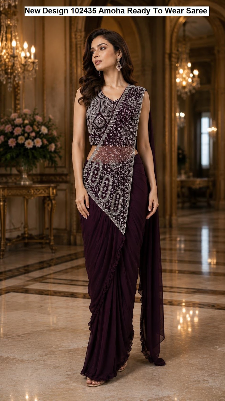 New Design 102435 Amoha Imported Lycra Ready To Wear Saree Wholesaler India