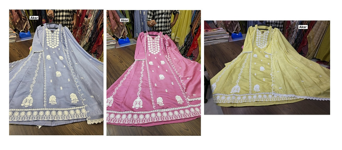 New Flairy 2207 Aksr Roman Silk Readymade Anarkali Suits Wholesale Rate