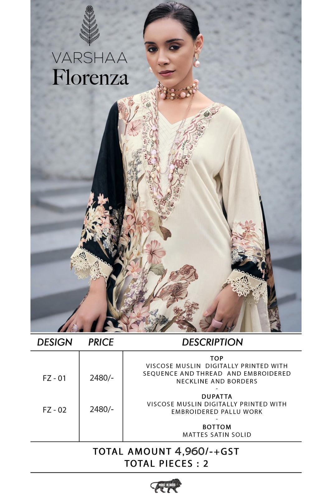 New Florenza Varshaa Viscose Muslin Pant Style Suits Supplier India