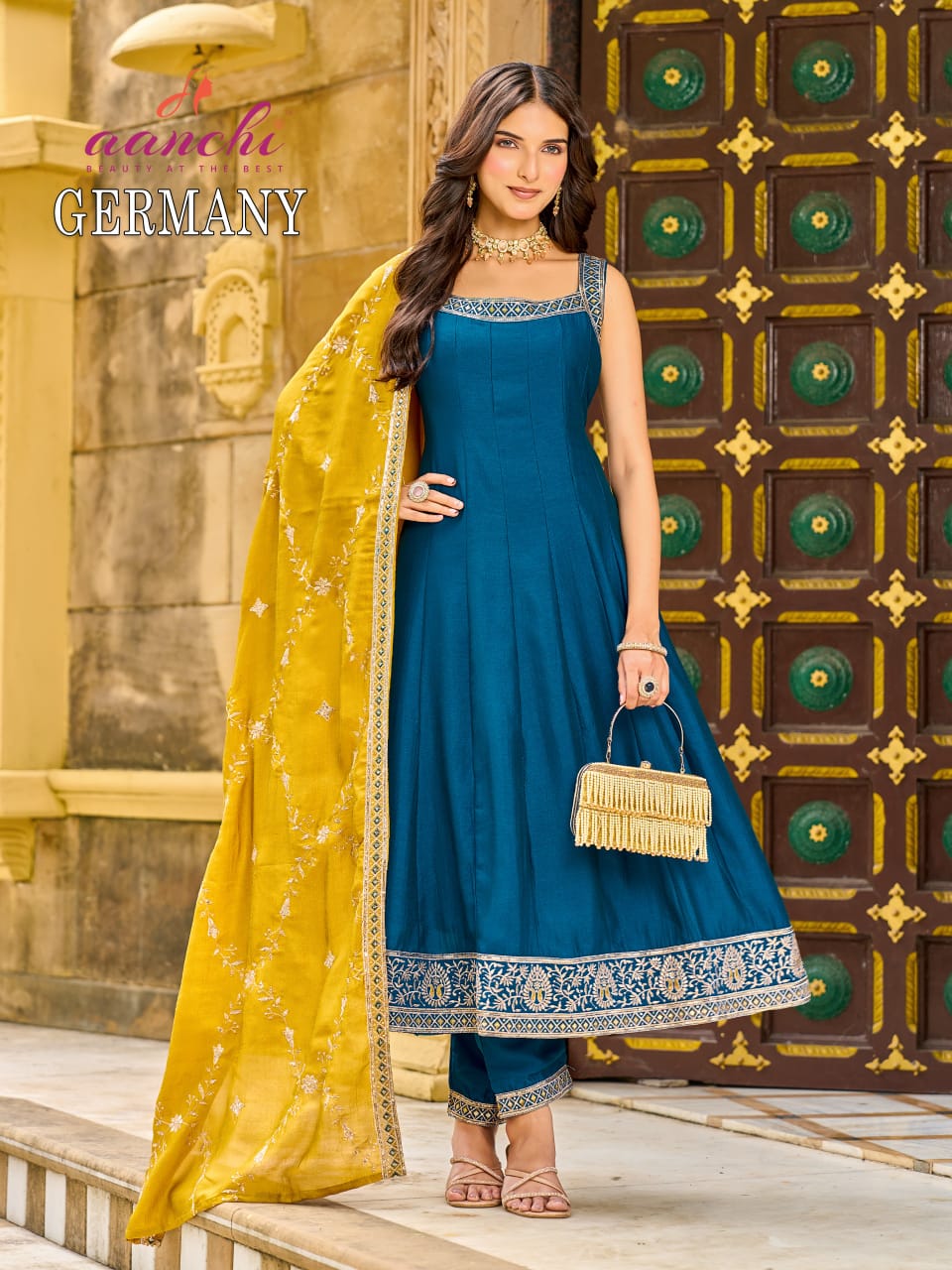 New Germany Aanchi Vichitra Silk Readymade Anarkali Suits Exporter Ahmedabad