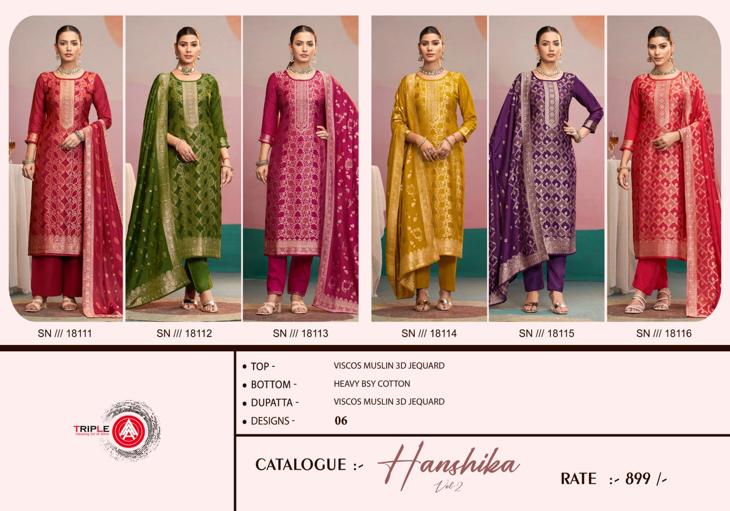 New Hanshika Vol 2 Triple Aaa Viscose Muslin Pant Style Suits Wholesaler India