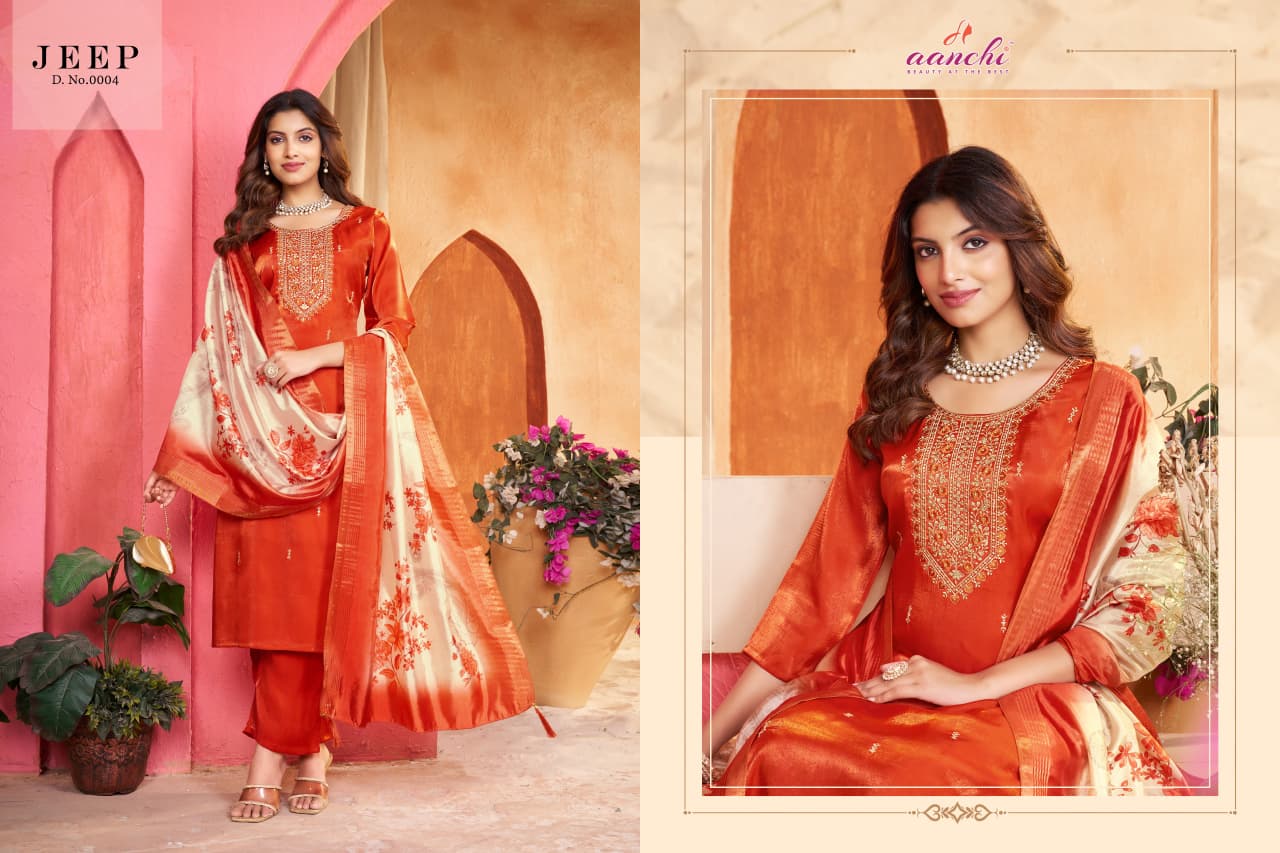 New Jeep Aanchi Roman Readymade Pant Style Suits Wholesale Rate