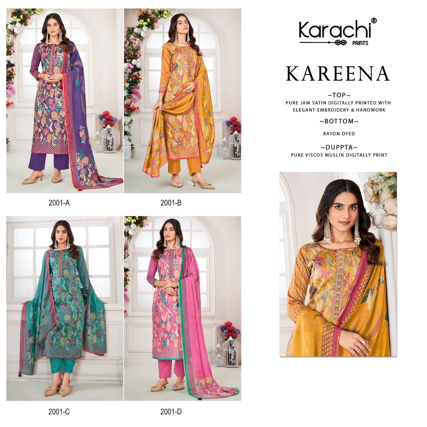 New Kareena Karachi Prints Pure Jaam Pant Style Suits Wholesale Price