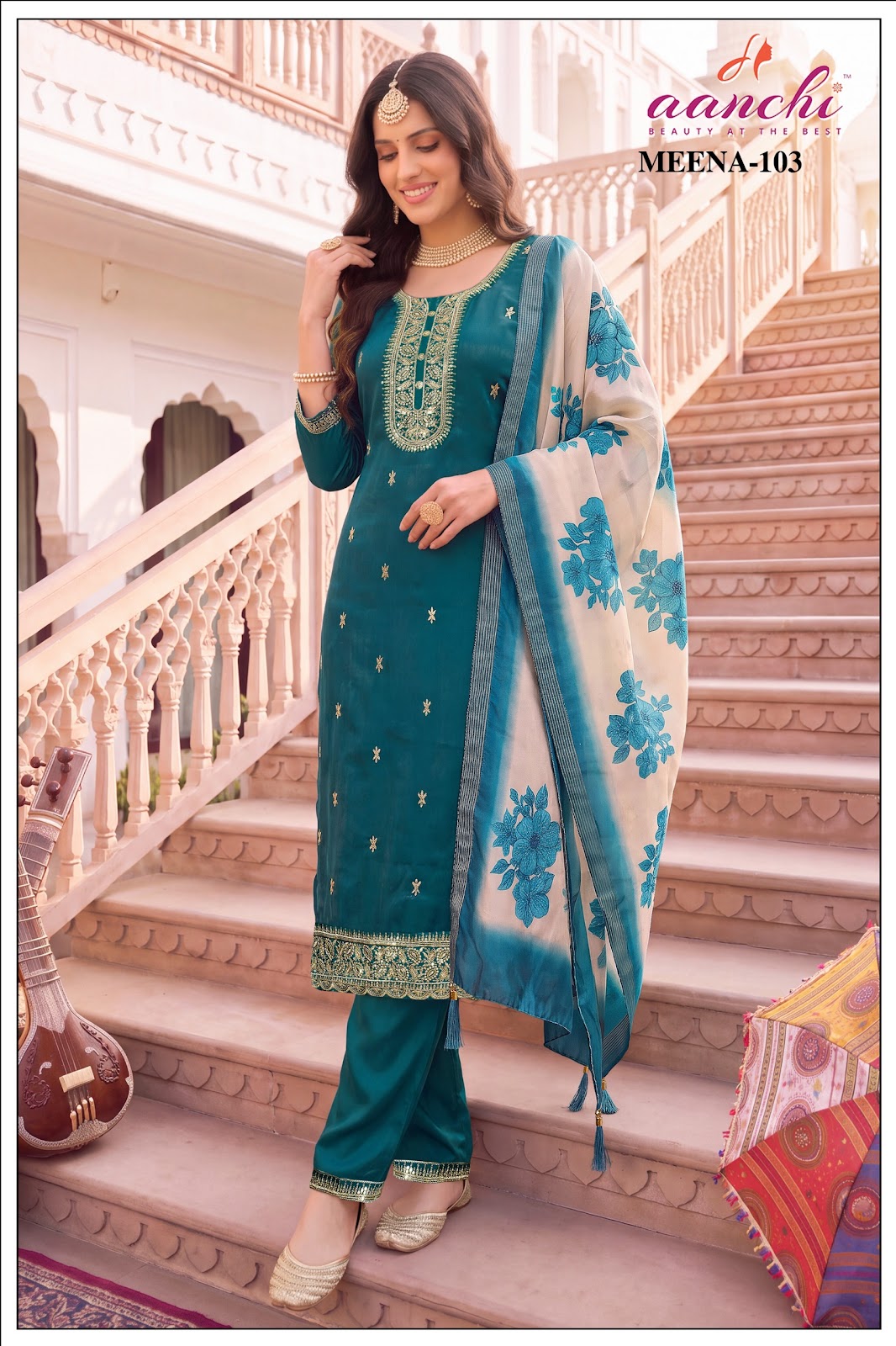 New Meena Aanchi Galaxy Satin Readymade Pant Style Suits Manufacturer Ahmedabad