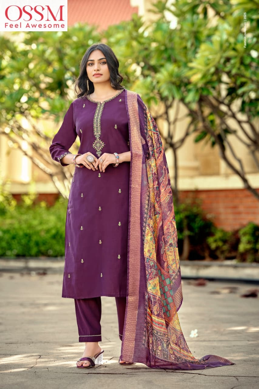 New Mohey Vol 2 Ossm Roman Silk Readymade Pant Style Suits Exporter Gujarat