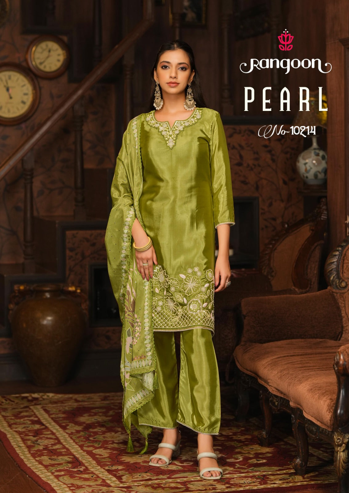 New Pearl Rangoon Crush Readymade Pant Style Suits Wholesaler Ahmedabad