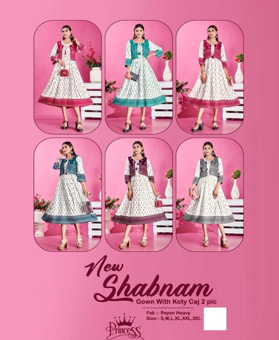 New Shabnam Princess Creation Heavy Rayon Kurti Jacket Set