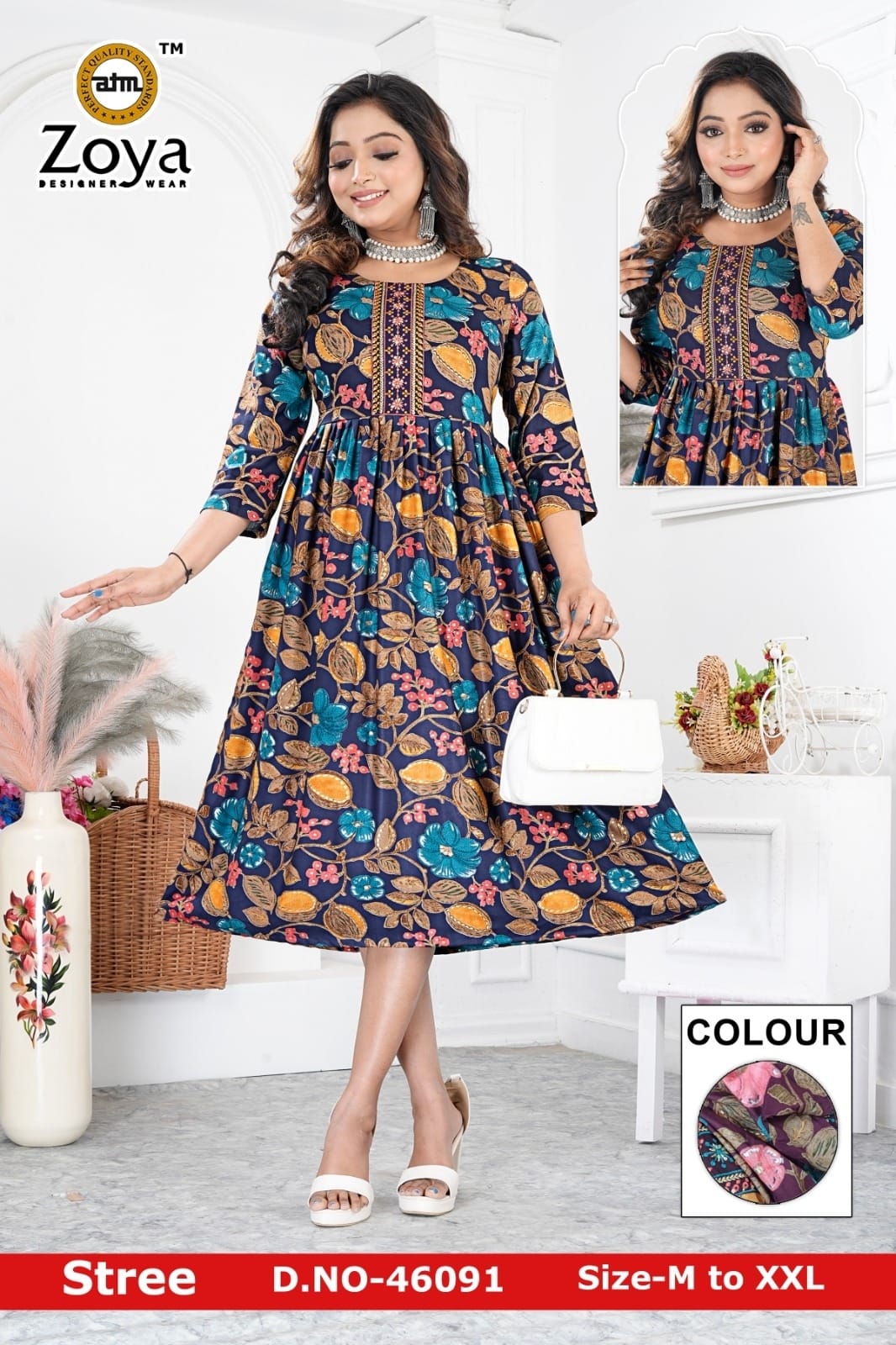 New Stree Zoya Rayon Anarkali Kurtis Wholesaler India
