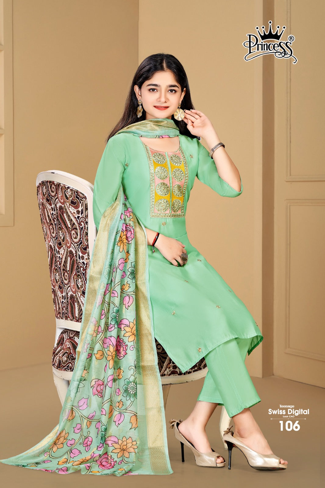 New Teenage Swiss Look Princess Creation Roman Silk Girls Readymade Pant Suits Exporter Ahmedabad