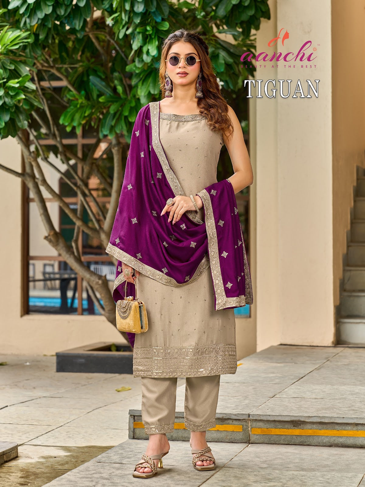 New Tiguan Aanchi Vichitra Silk Readymade Pant Style Suits Supplier Ahmedabad