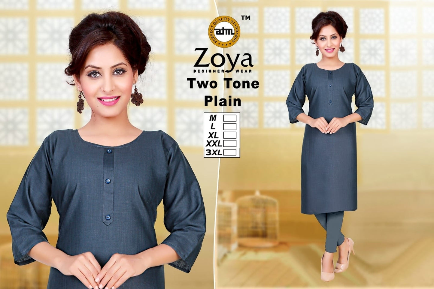 New Two Tone Plain Zoya Knee Length Kurtis Manufacturer India