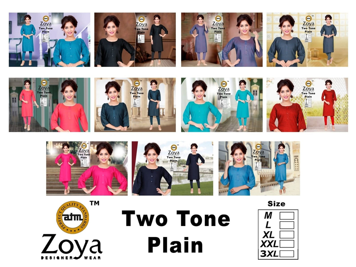 New Two Tone Plain Zoya Knee Length Kurtis Manufacturer India
