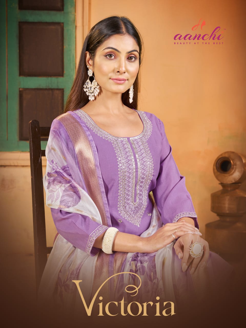 New Victoria Aanchi Roman Silk Readymade Pant Style Suits Manufacturer