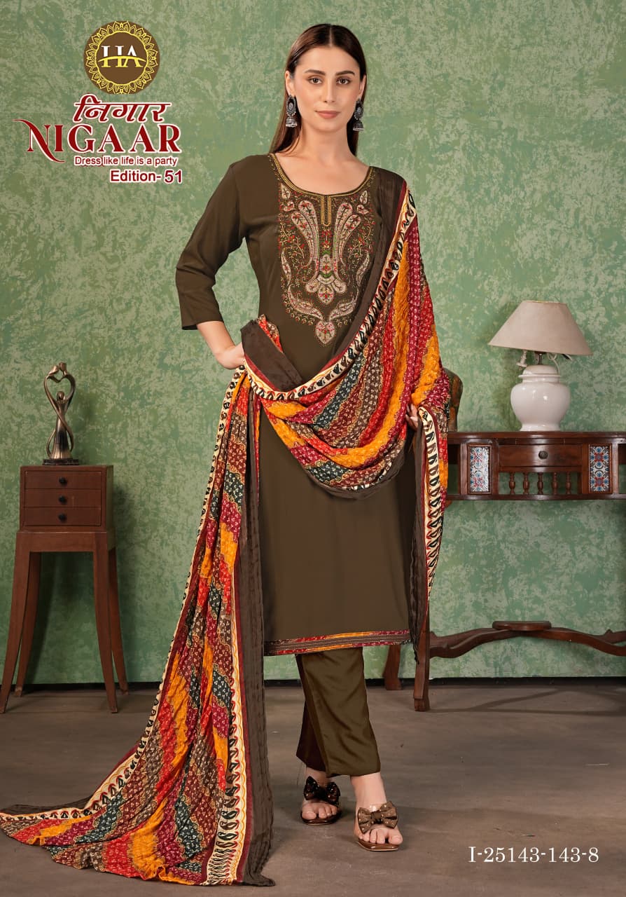 Nigaar Edition 51 Harshit Fashion Rayon Slub Karachi Salwar Suits Manufacturer Gujarat