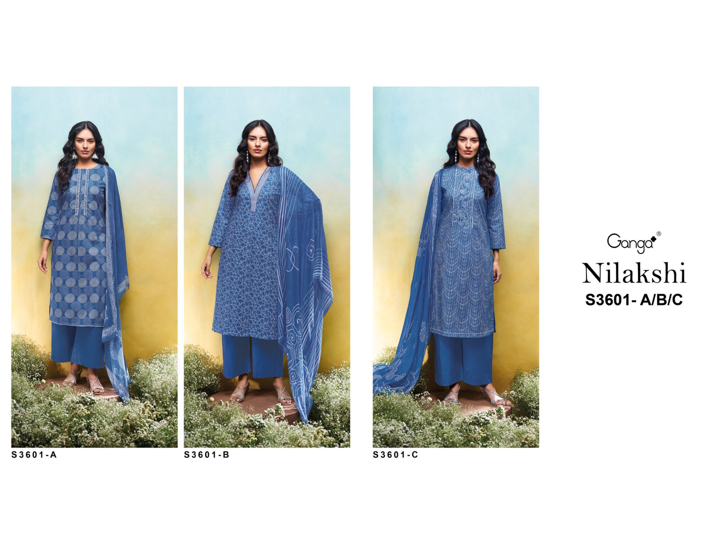 Nilakshi 3601 Ganga Premium Cotton Plazzo Style Suits Supplier Gujarat