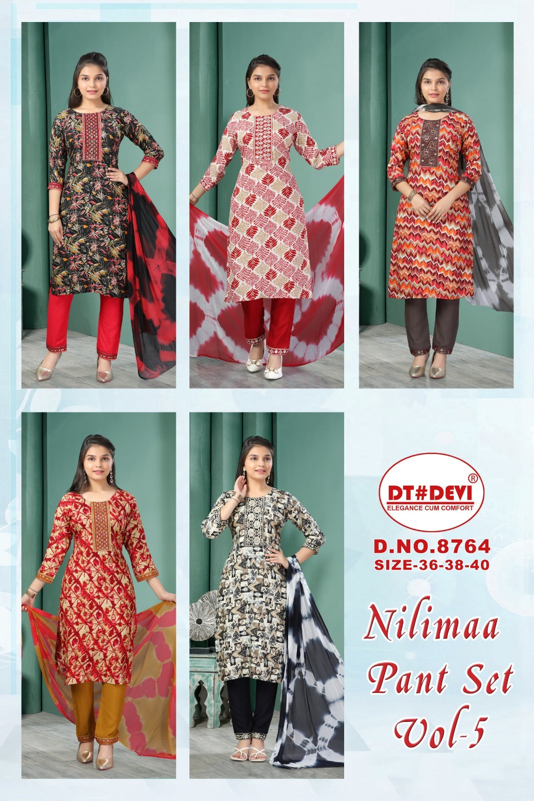 Nilimaa Vol 5 8764 Dt Devi Rayon Readymade Pant Style Suits Supplier Ahmedabad