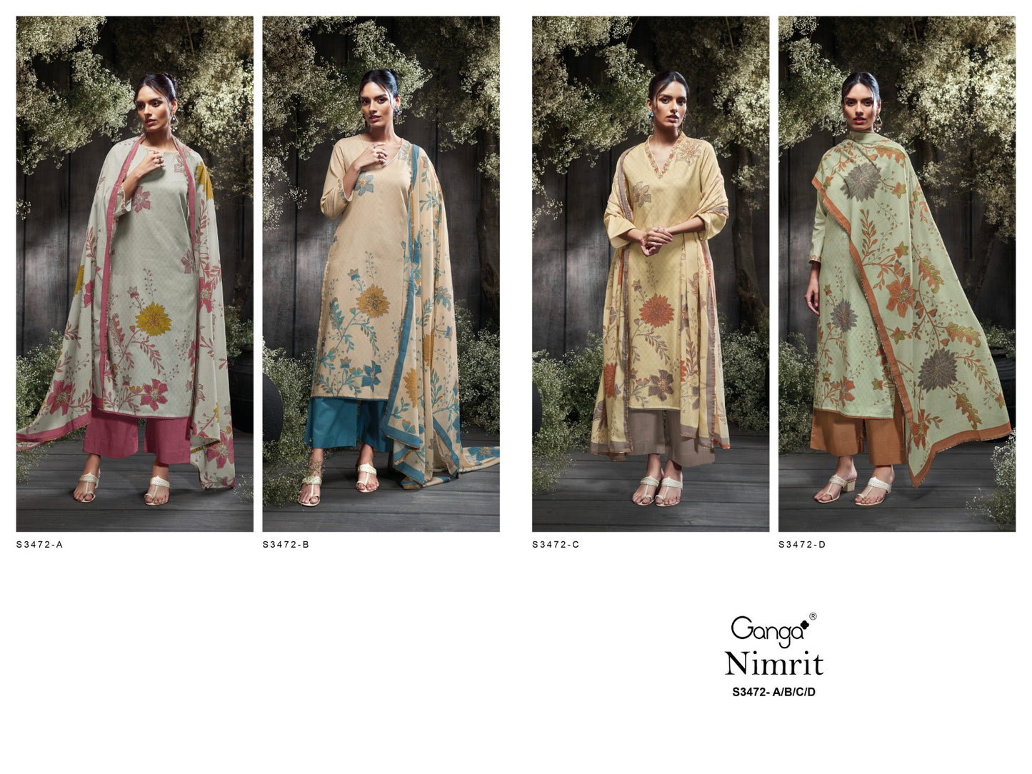 Nimrit 3472 Ganga Premium Cotton Plazzo Style Suits Supplier Ahmedabad