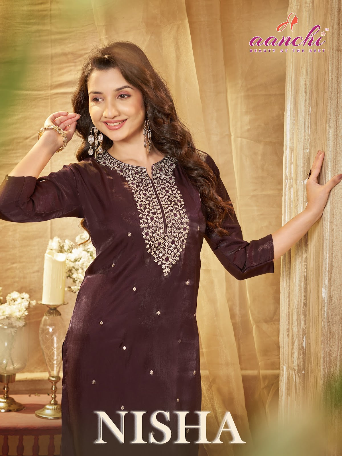 Nisha Aanchi Roman Knee Length Kurtis Wholesaler Ahmedabad