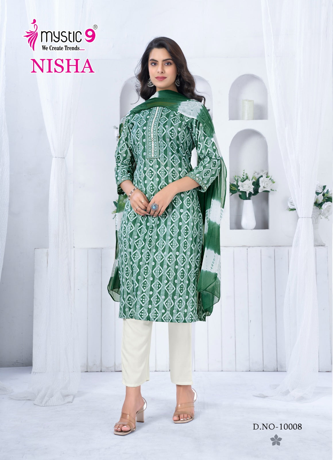 Nisha Vol 10 Mystic 9 Premium Cotton Readymade Pant Style Suits Supplier