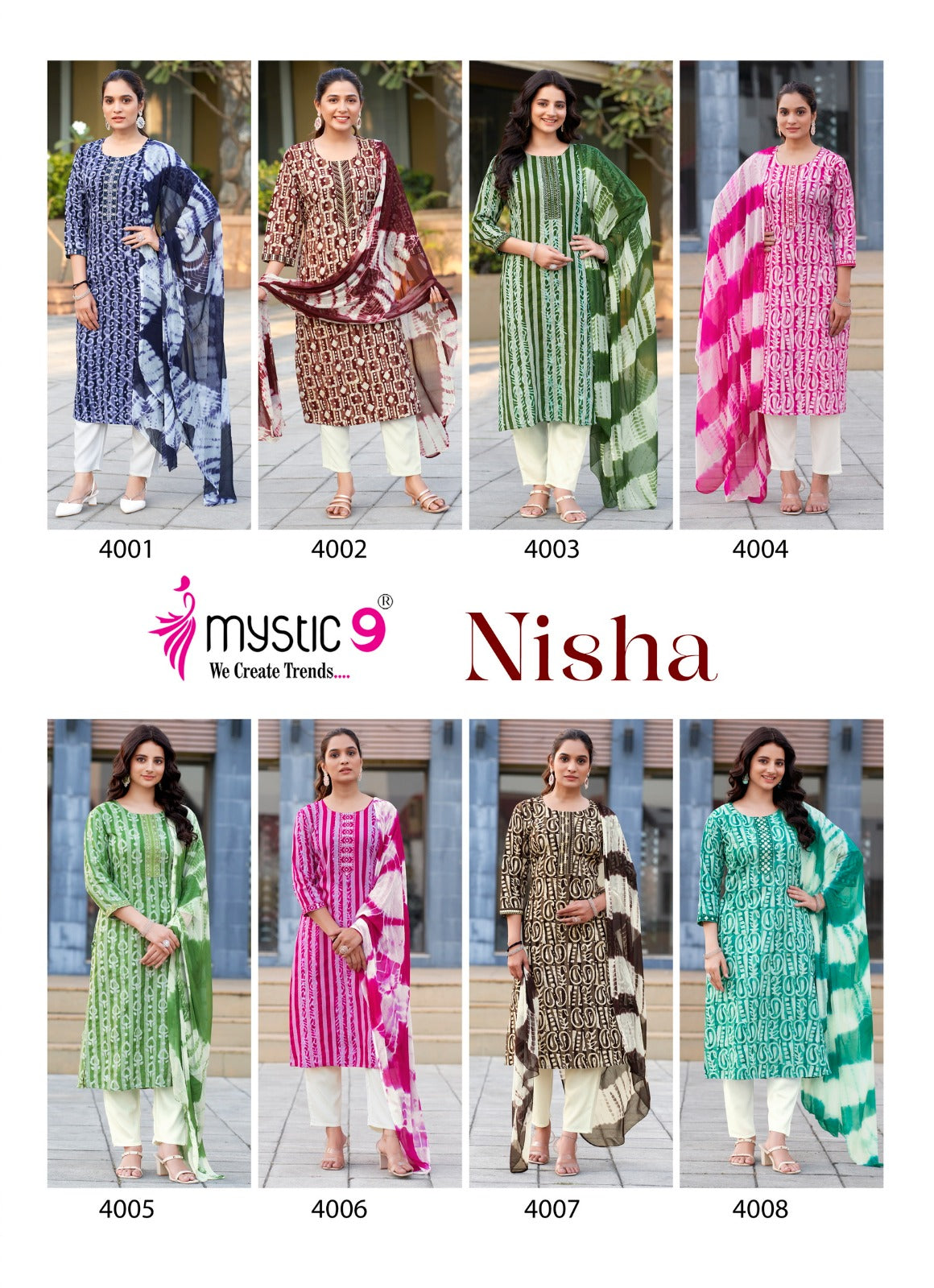 Nisha Vol 4 Mystic 9 Cotton Readymade Pant Style Suits Wholesaler