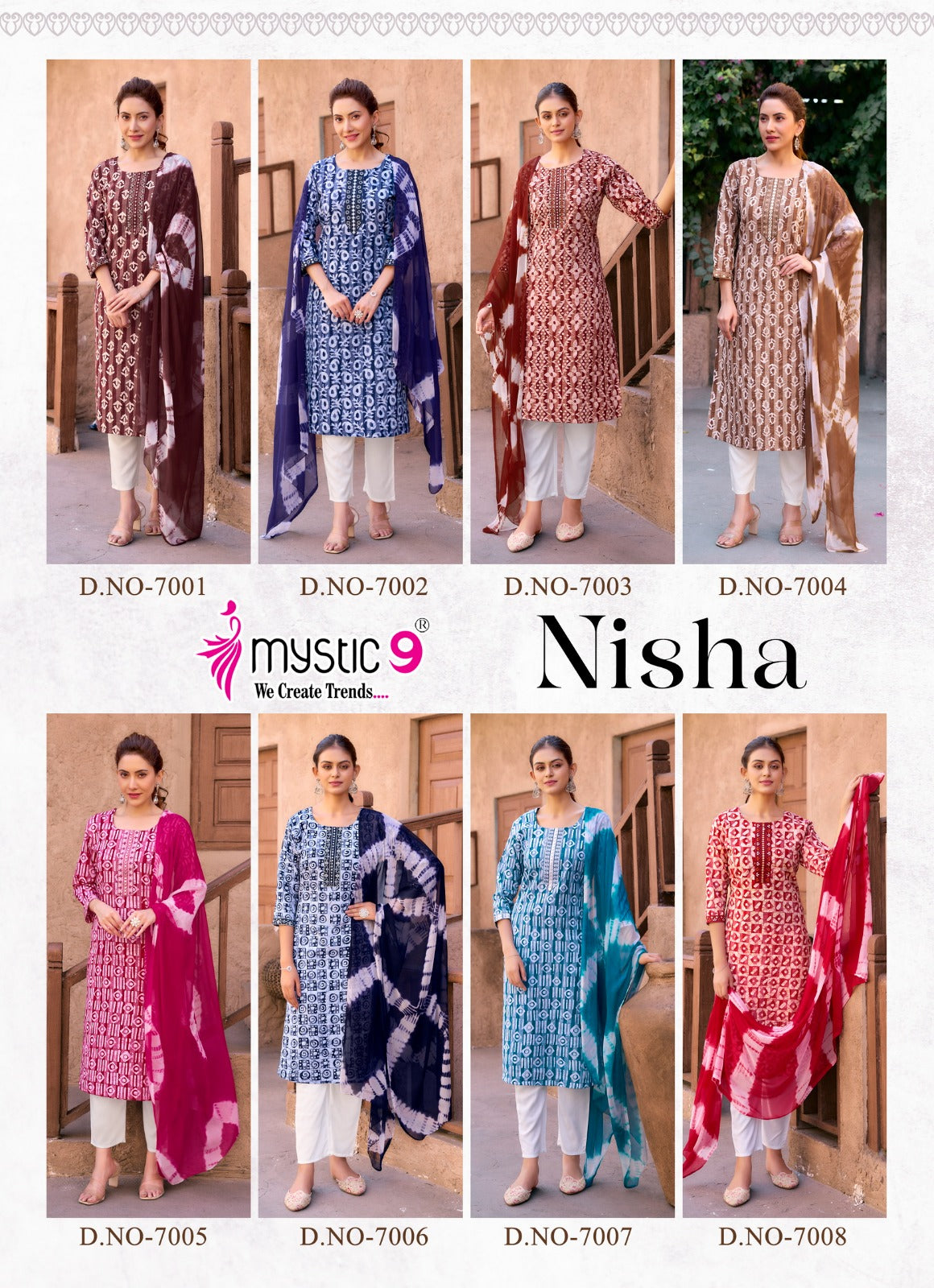 Nisha Vol 7 Mystic 9 Cotton Readymade Pant Style Suits Exporter Ahmedabad
