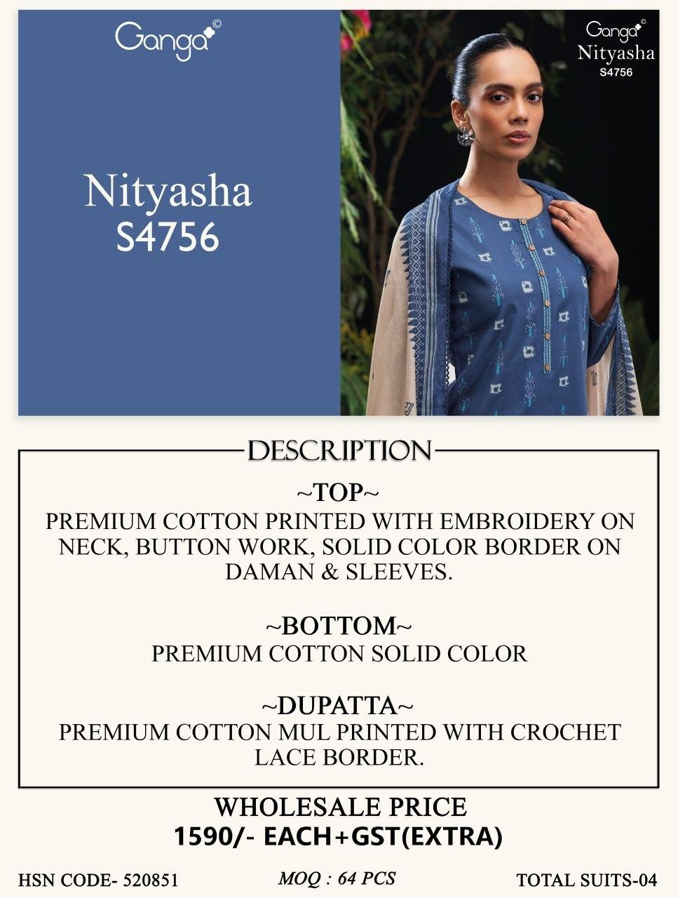 Nityasha S4756 Ganga Cotton Plazzo Style Suits Supplier Gujarat