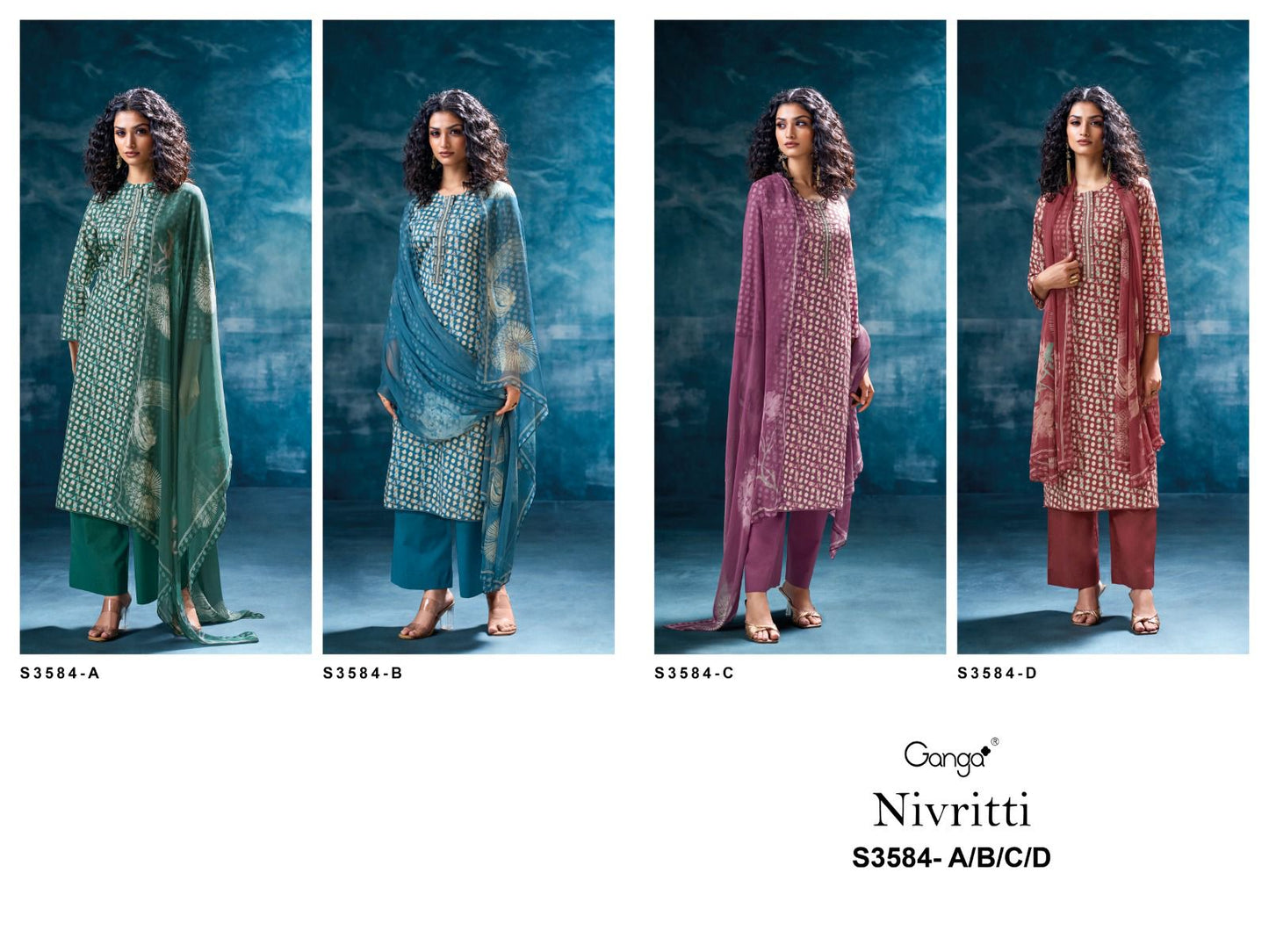 Nivritti 3584 Ganga Premium Cotton Pant Style Suits Supplier India