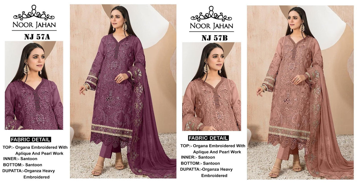 Nj-57Ab Noor Jahan Organza Pakistani Salwar Suits Manufacturer