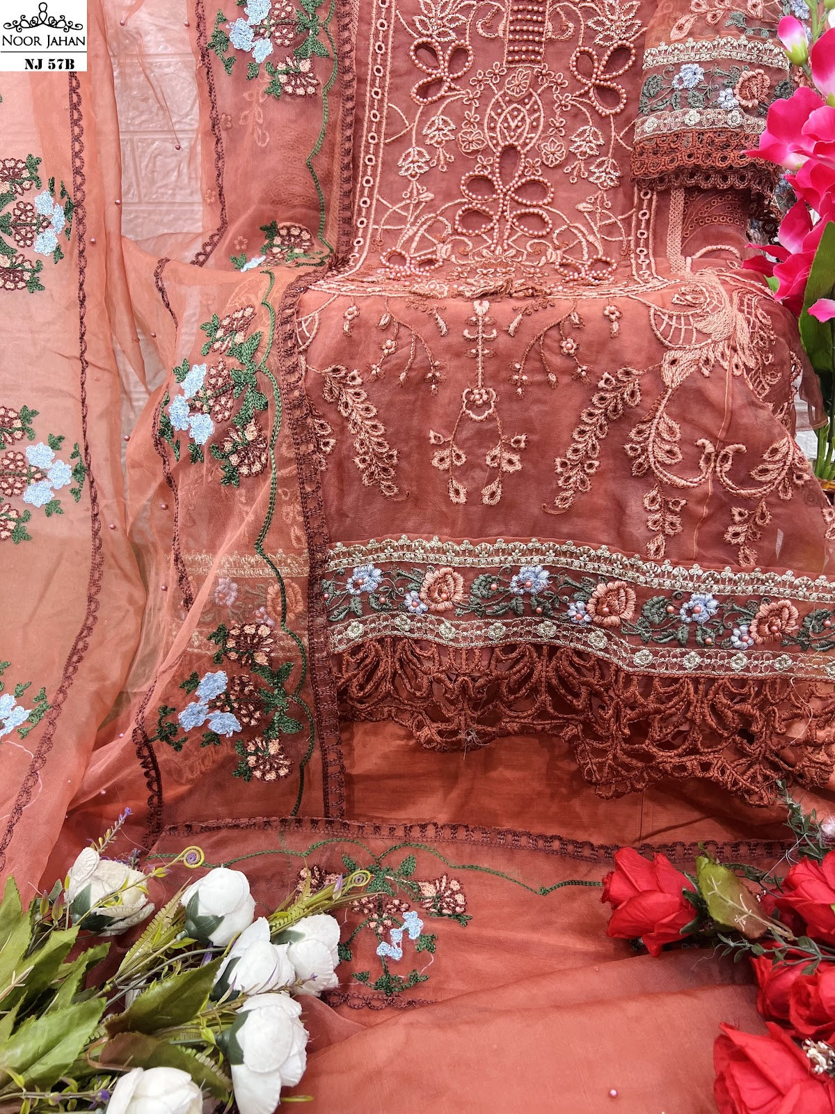 Nj-57Ab Noor Jahan Organza Pakistani Salwar Suits Manufacturer