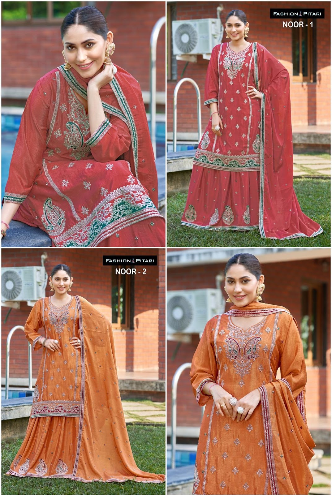 Noor Fashion Pitari Chinon Readymade Skirt Style Suits Supplier Gujarat