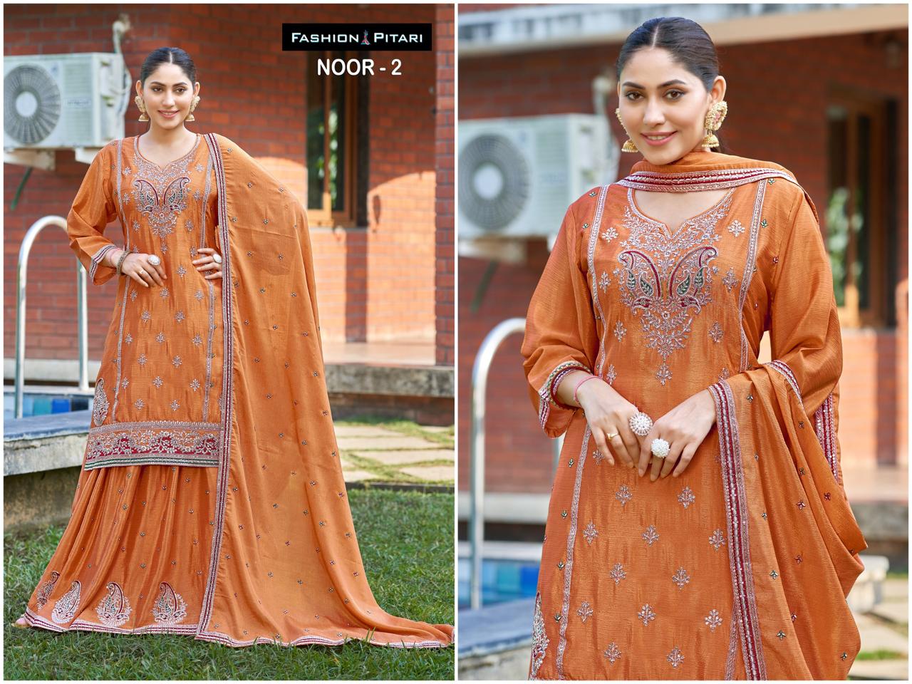 Noor Fashion Pitari Chinon Readymade Skirt Style Suits Supplier Gujarat