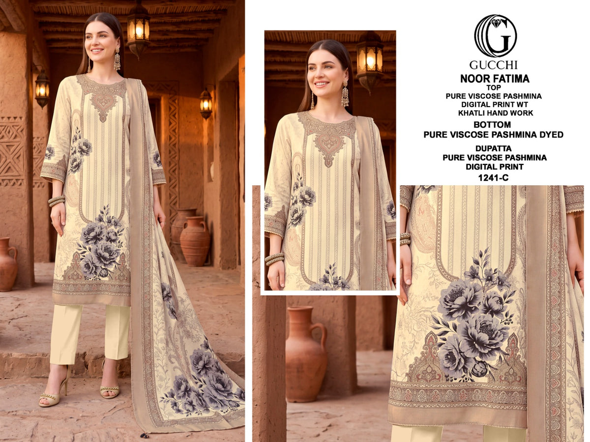 Noor Fatima 1241 Gucchi Viscose Pashmina Suits Supplier Ahmedabad