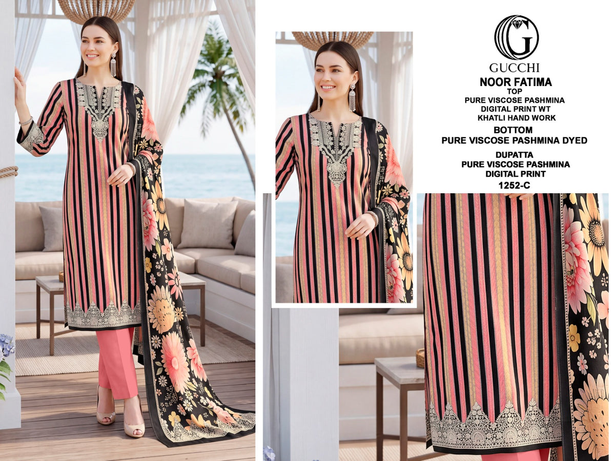 Noor Fatima 1252 Gucchi Viscose Pashmina Suits Supplier Gujarat