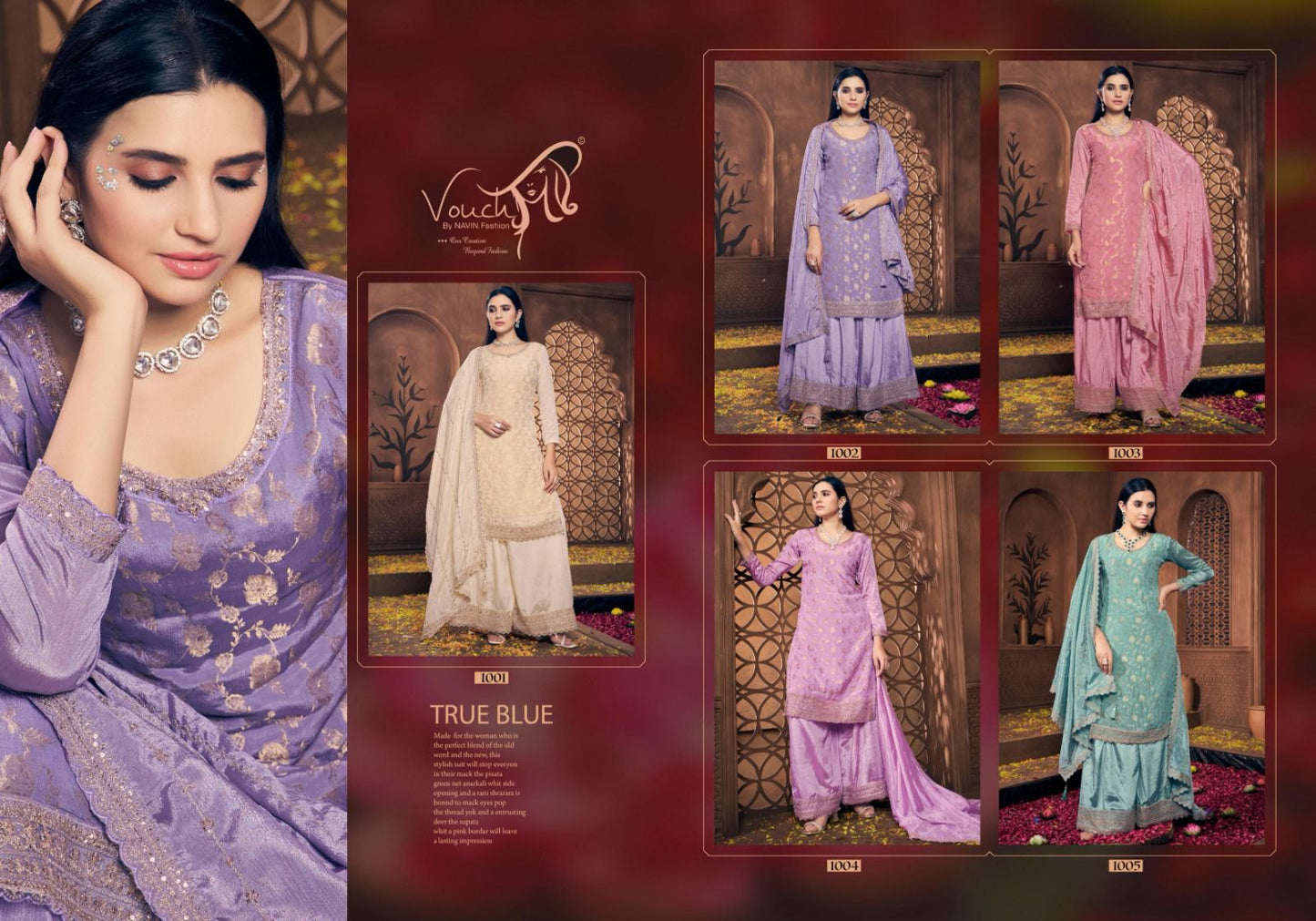 Noor Mahal Vol 4 Vouch Fashion Viscose Chinon Plazzo Style Suits Supplier Ahmedabad
