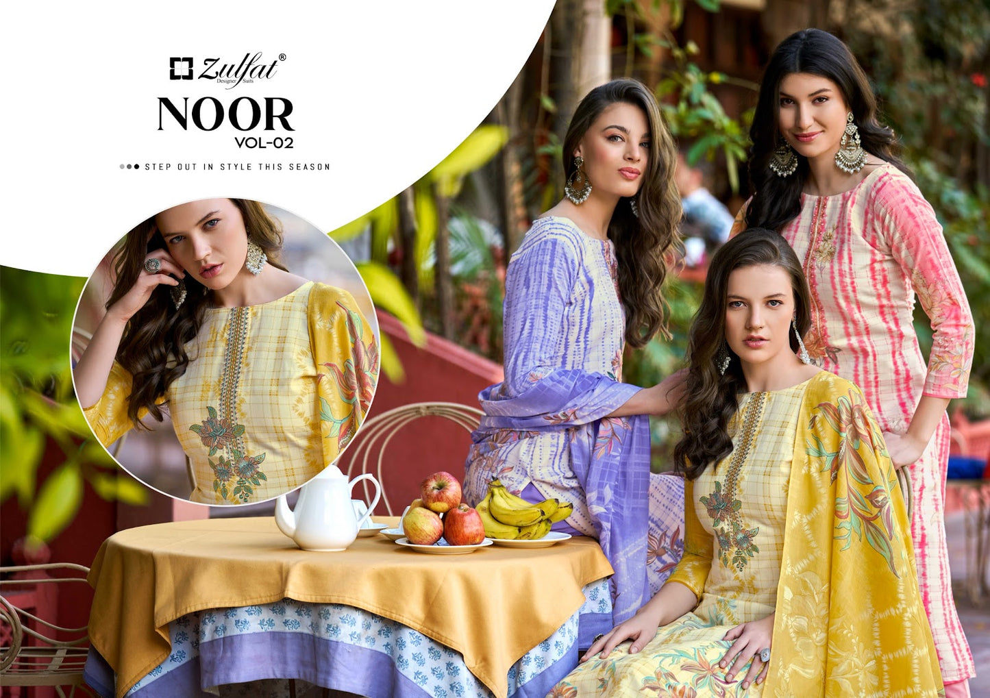 Noor Vol 2 Zulfat Designer Pure Cotton Pant Style Suits Wholesale Rate