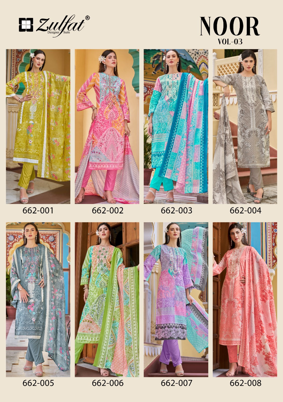 Noor Vol 3 Zulfat Designer Cotton Karachi Salwar Suits Exporter Gujarat