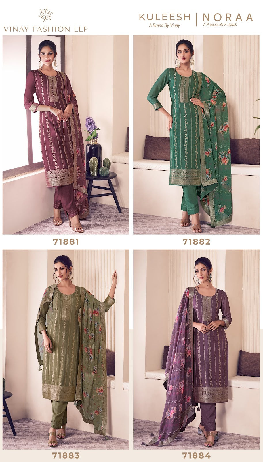 Noraa Kuleesh Vinay Fashion Llp Silk Jacquard Pant Style Suits Wholesale Price