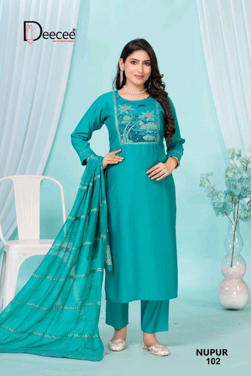 Nupur Deecee Roman Silk Readymade Pant Style Suits Manufacturer