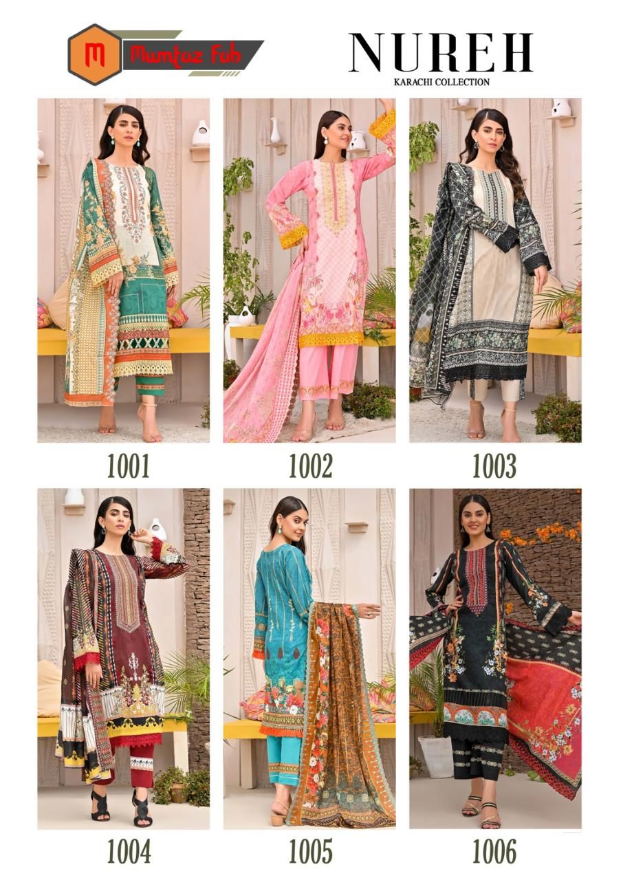 Nureh Mumtaz Fab Cotton Lawn Karachi Salwar Suits Wholesaler