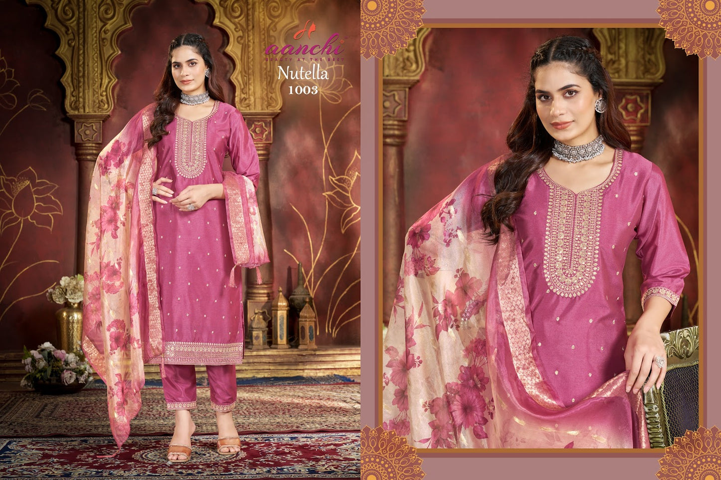 Nutella Aanchi Crystal Silk Readymade Pant Style Suits Wholesaler