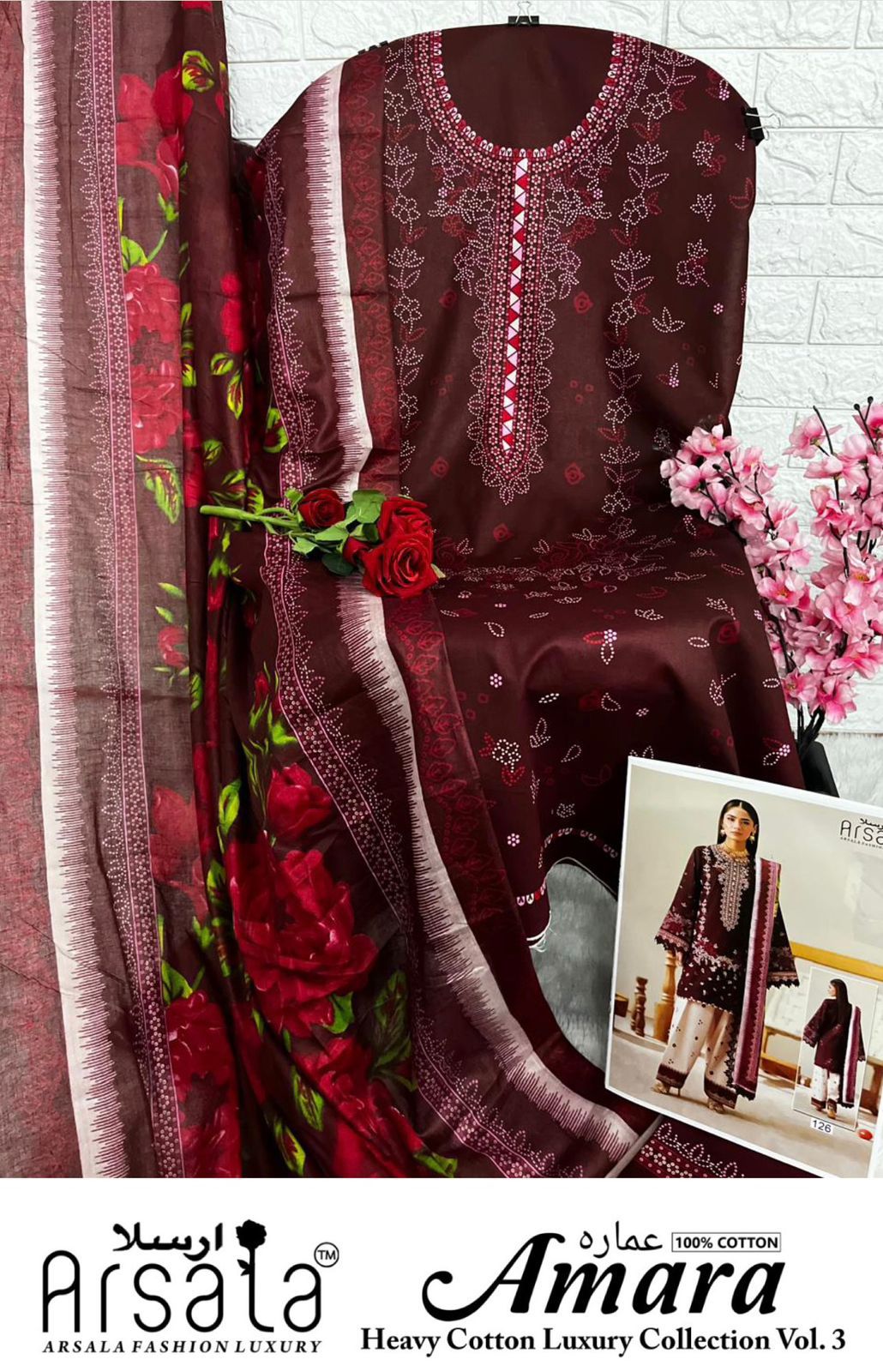 Amara Vol 3 Cotton Luxury Collection Arsala Fashion Lawn Open pic Karachi Salwar Suits Wholesaler Gujarat
